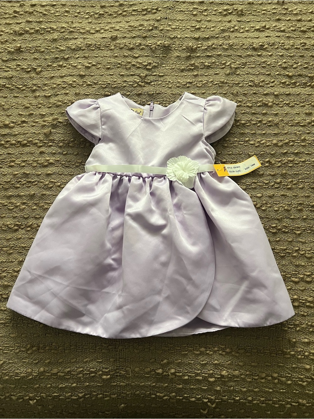 Classic Lilac Satin Party Dress with Floral Waist Accent - Girls